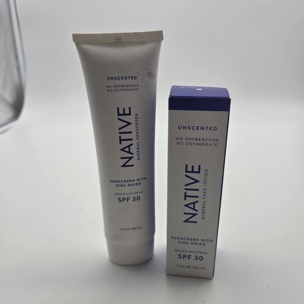 Native Sunscreen Fragrance Free 5 Fl Oz + 1.7fl Gentle Sunscreen Exp 07/2024